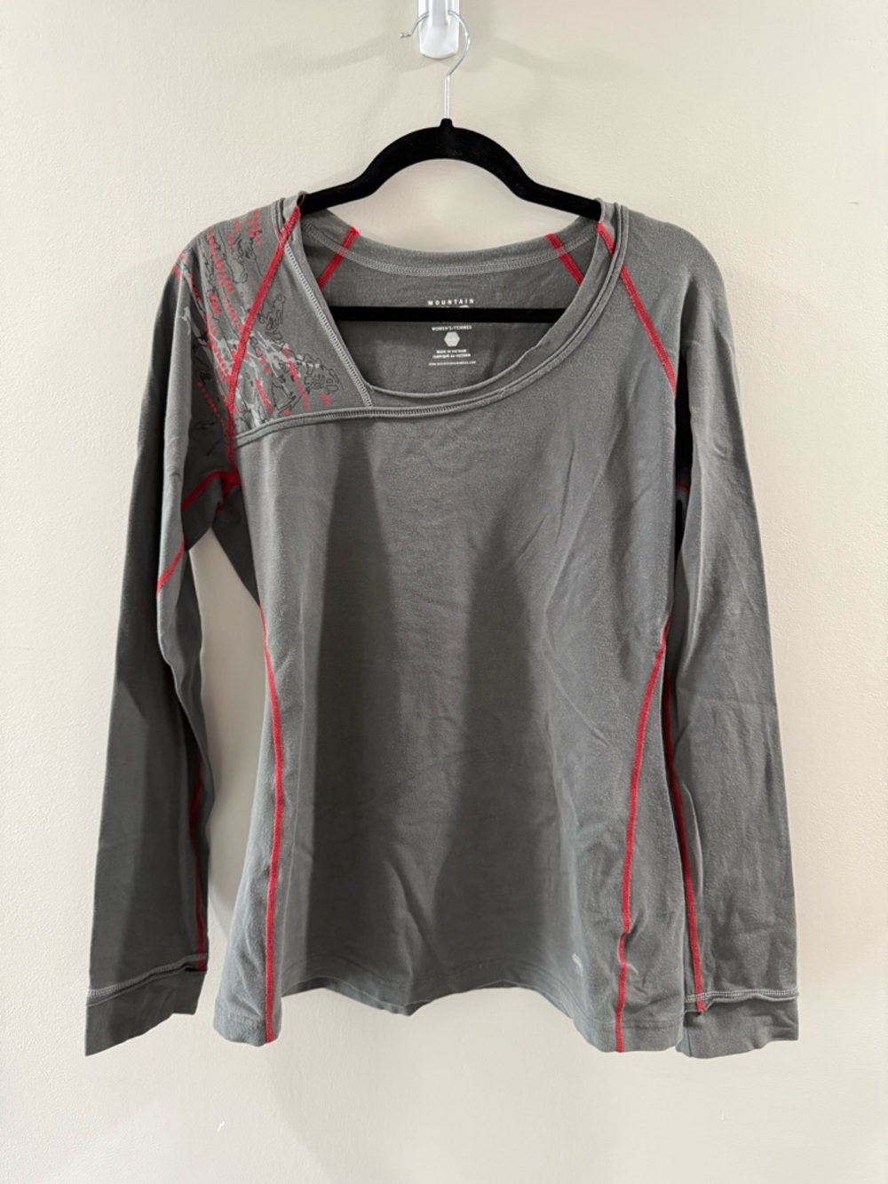 Mountain Hardwear Women's Gray Long Sleeve Top with Red Accents